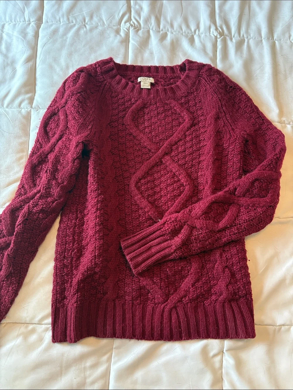J. Crew Cable-Knit Crewneck Sweater in Burgundy
